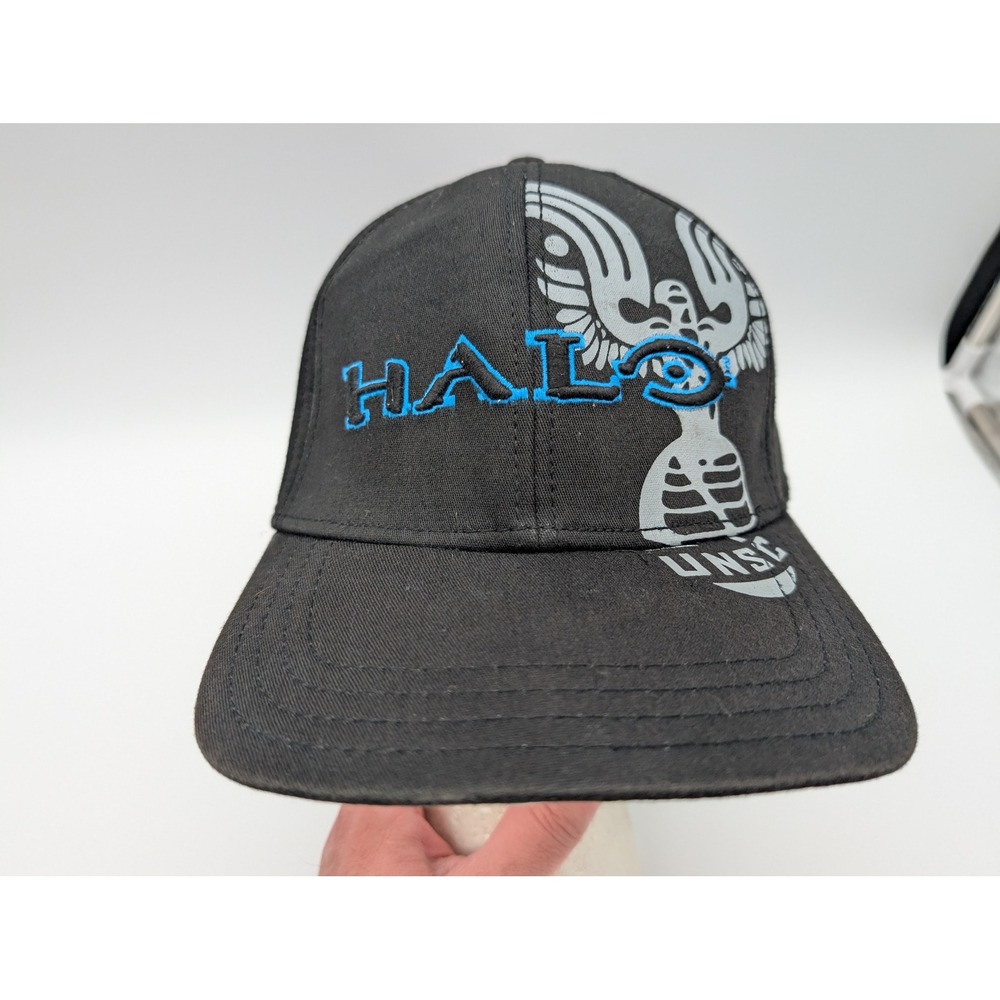 Halo UNSC Baseball Cap Black Blue Embroidered Logo Fitted Hat Mens